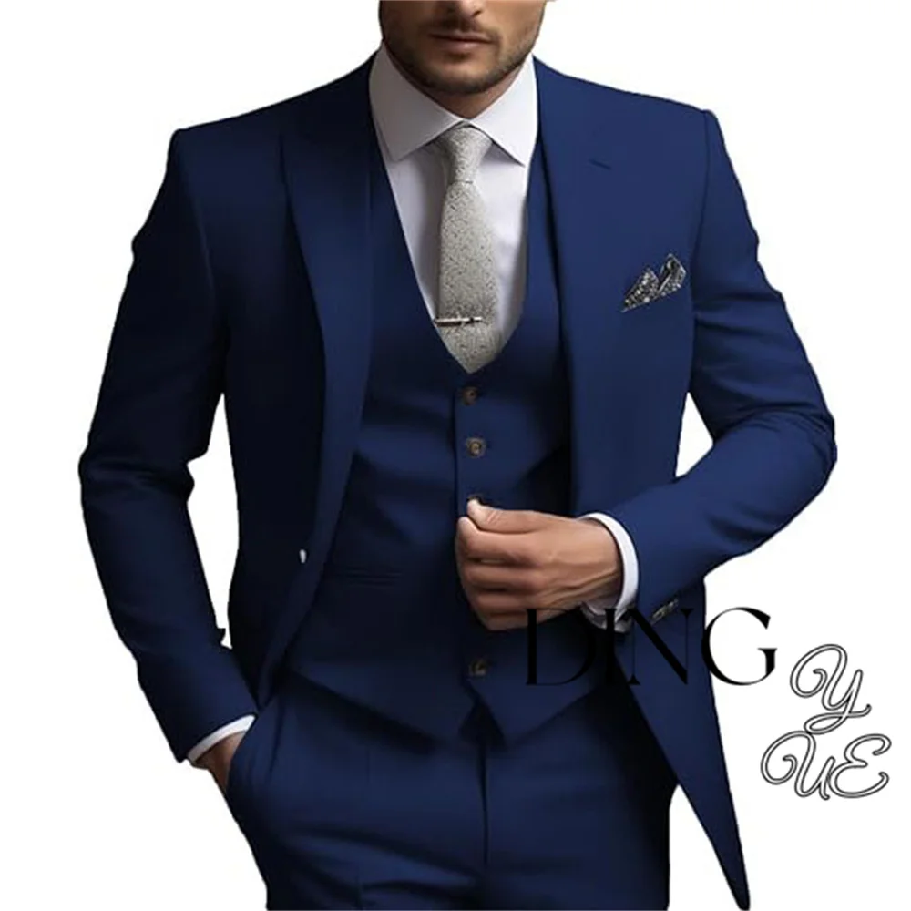 Men's Suits Regular Fit 3 Piece Tuxedos Peak Lapel Jacket + Waistcoat + Trousers for Graduation