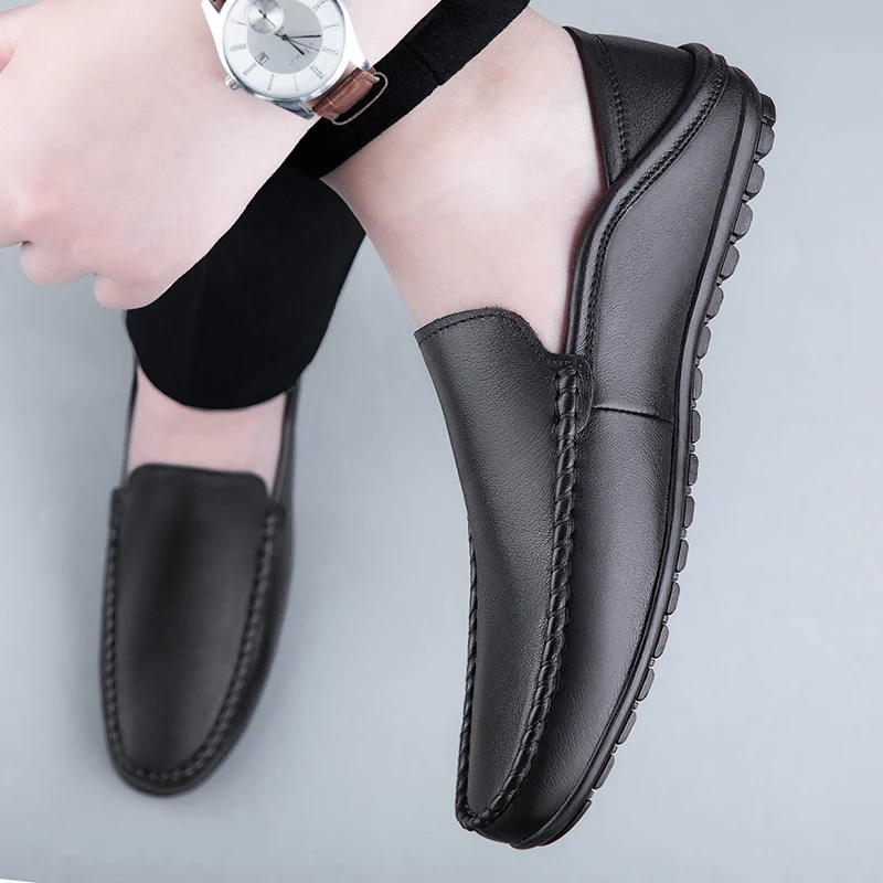 

High Quality Men's New Top Layer Cowhide Bean Shoes, Spring Men's Fashionable and Comfortable Low Top Driving Shoes Brand Shoes