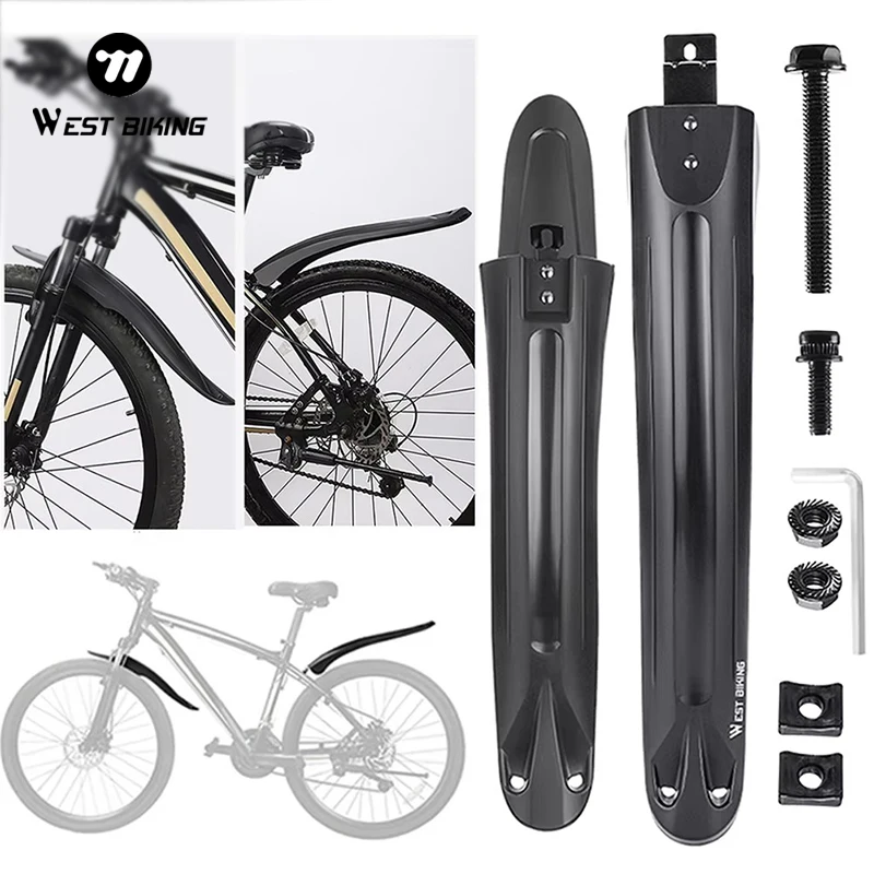 Parafanghi bici 14, anteriore+posteriore, per mtb/strada, nero, set 2pz