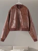 Vintage Imitation Leather Bomber Jacket Women O-neck Zipper Pockets Loose Short Coat 2024 Autumn Lady High Street Outwear 4