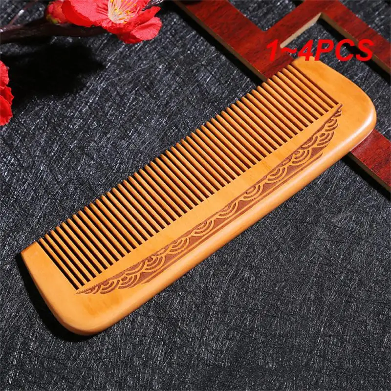 

1~4PCS Natural Carved Peach Wood Comb Thickened Wood Comb Curly Massage Hair Comb Anti-static Sandalwood Hairdressing Hair