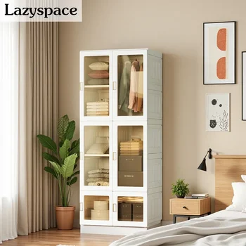 Armadio portatile Lazyspace, armadio pieghevole con porta trasparente 69 x 170 x 50 cm, armadio per riporre abiti per soggiorno camera da letto 1