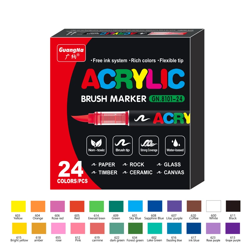 1PC Acrylic Paint Markers Brush Tip 12 Colors, Water-Based No-Bleed Markers With Automatic Ink Control System, Waterproof Acrylic Paint Pens For Rock, Egg, Wood, Fabric, Glass, DIY Crafts(Black