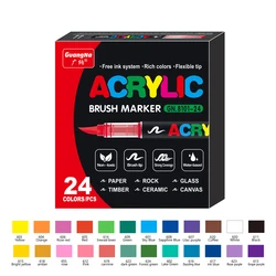 Vibrant Acrylic Paint Pens with Brush Tips for Creative DIY Crafts - Ideal for Rock, Wood, Canvas, and Stone Painting (24 Colors)