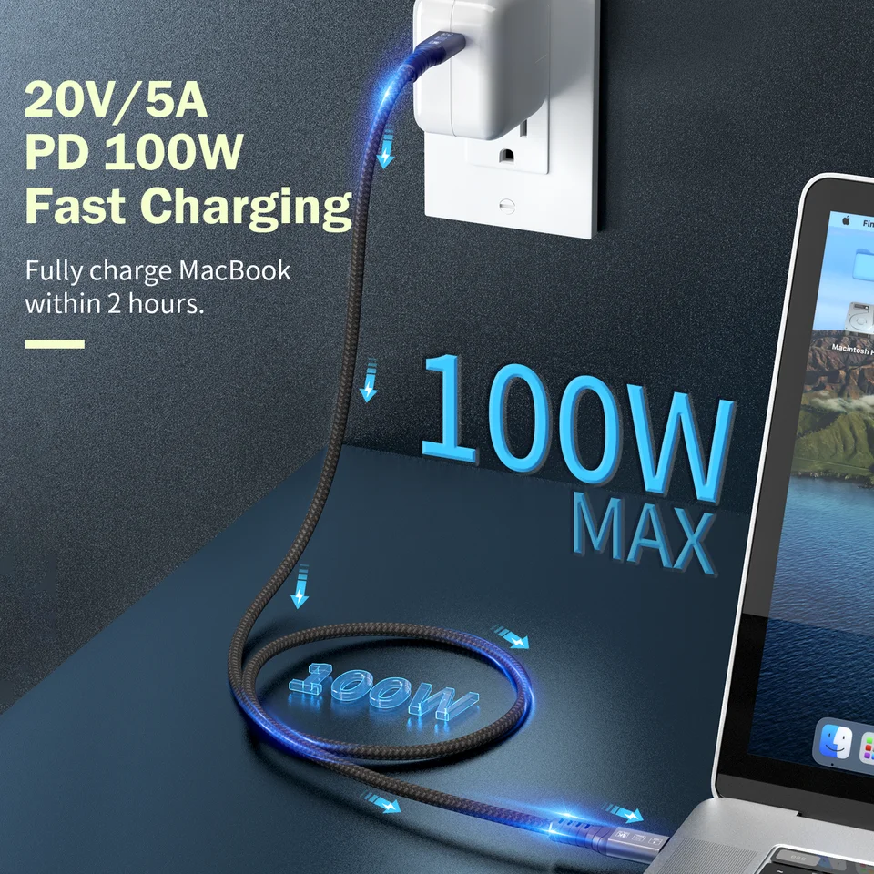 Cavo USB C 90 Gradi 100W 20Gbps Carica Veloce E Video 4K 60Hz Per Laptop Smartphone Trasferimento Dati 3.2 Gen2