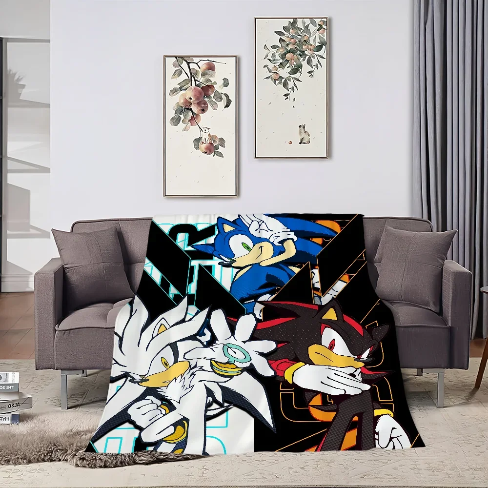 cool cartoon Flannel warm comfort art  soft plush blanket for sofa living room office A-s-S-SonicS-s bedroom cool travel gift 5