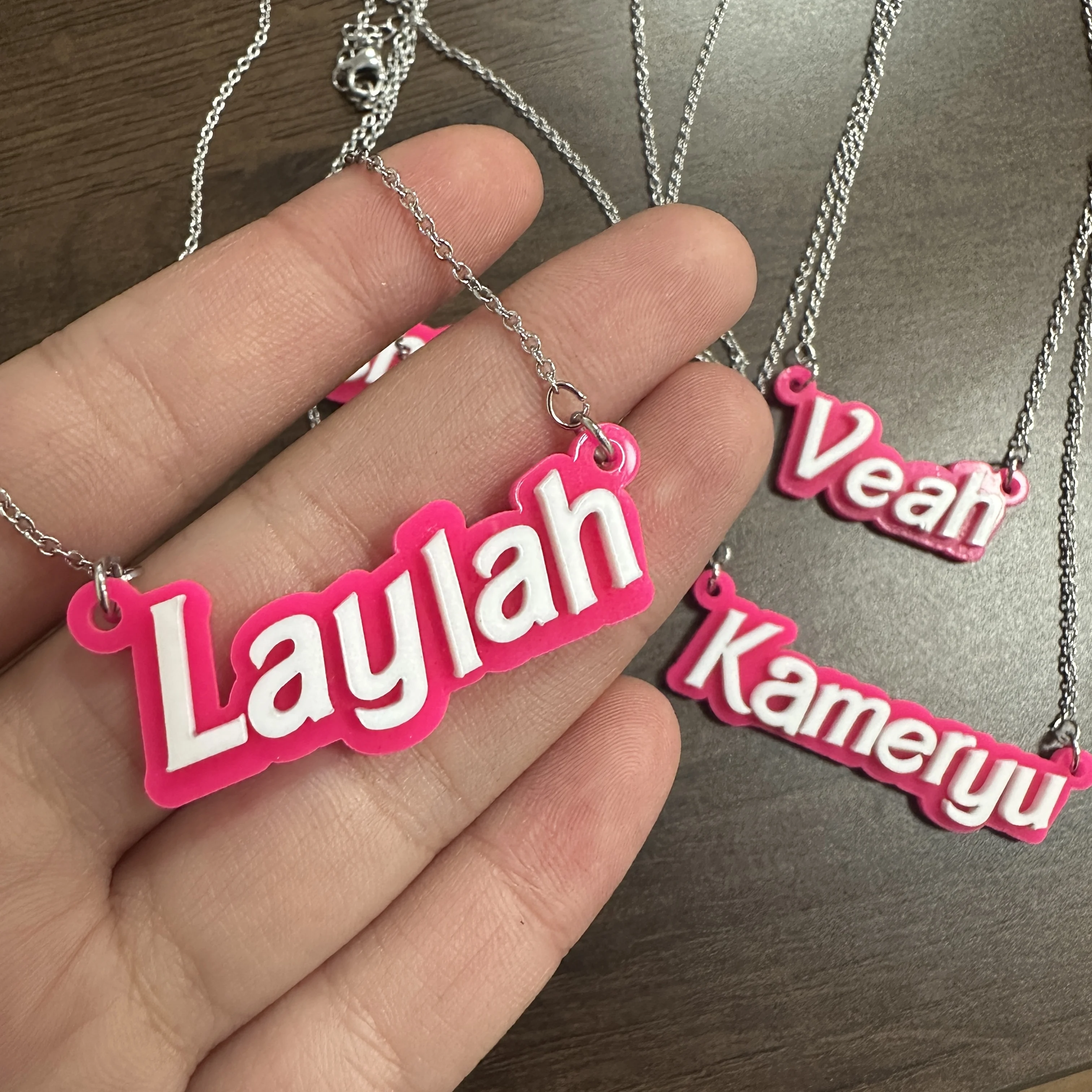 

Barbie Font Necklace for Girls Custom Name Acrylic Necklace Rose Pink Nameplate Pendant Personalized Barbie Choker Charms Gifts