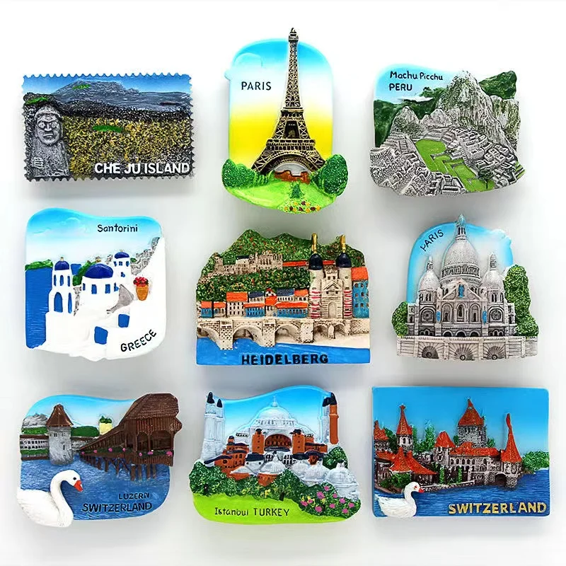 

3D Magnetic Refrigerator Stickers World Countries Fridge Magnets Eiffel Tower Paris Istanbul Santorini Tourist souvenir Decor