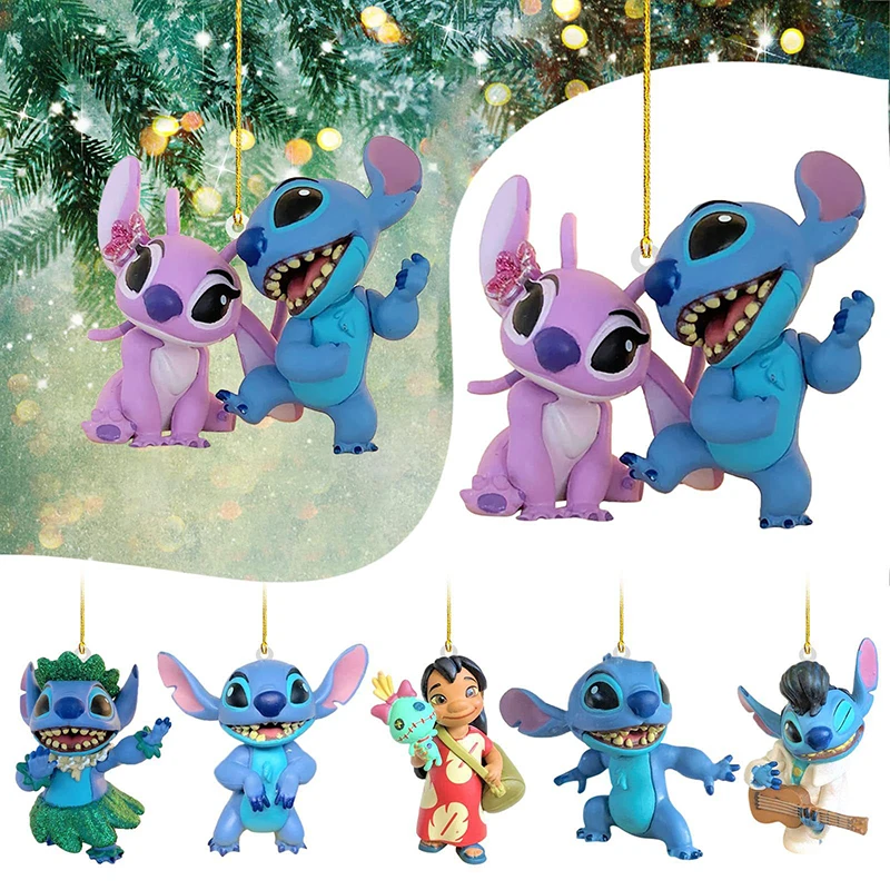 Christmas Tree Ornaments Cartoon Disney's Lilo & Stitch Car Rear View  Mirror Acrylic Flat Bag Hang Pendant Kids Toys Party Decor - AliExpress