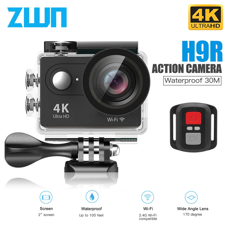 Action Camera Ultra HD 4K 30fps WiFi 2.0-inch Screen 170D 30M Underwater Waterproof Video Recording Sport Extreme Pro Cam