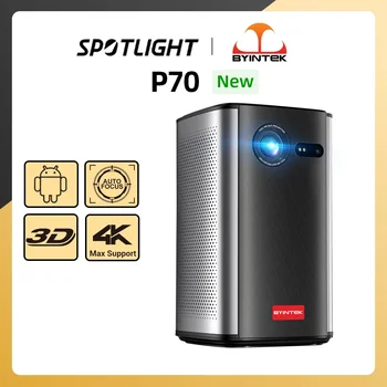 BYINTEK P70 3D 4K 미니 시네마 스마트 안드로이드 와이파이 휴대용 1080P 홈 시어터 비디오 LED DLP 프로젝터, 배터리 포함