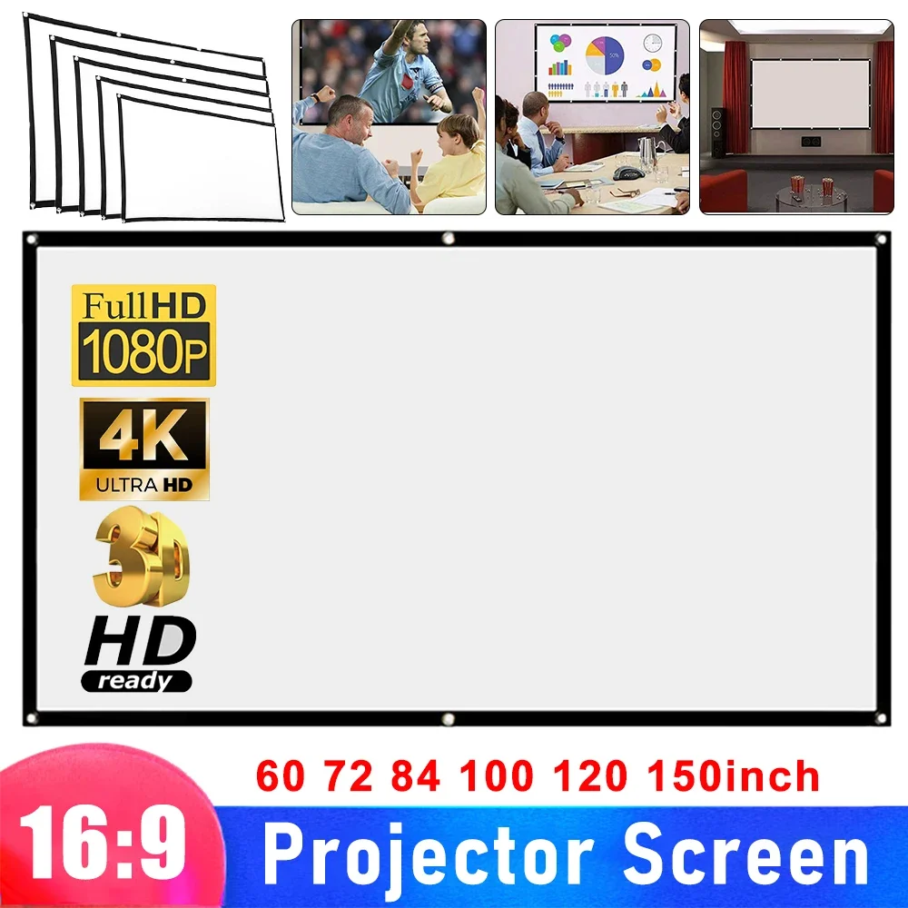 1080P 3D 4K HD projector screen 60/70/80/100/120 inches for home outdoor office