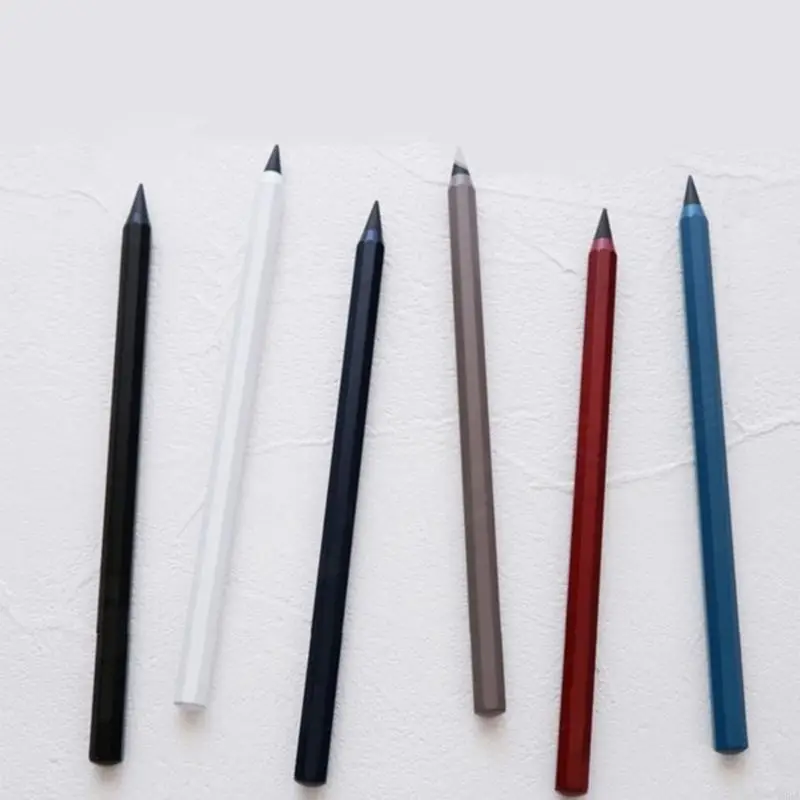 6pcs 삭제 가능한 금속 잉크리스 펜 팔각형 모양 영원한 펜을 쓰기