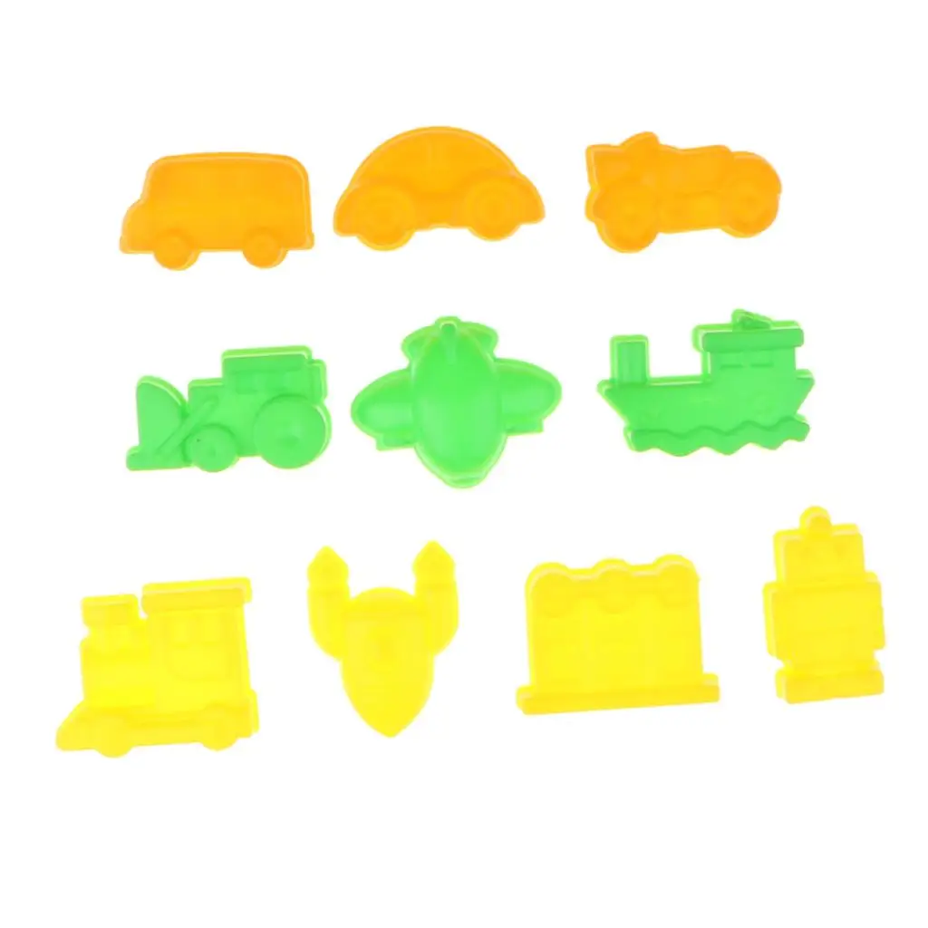 10 Piece Plastic Car Ship Plane Sand Clay Mold Kit Kids Sandbox Toy 4