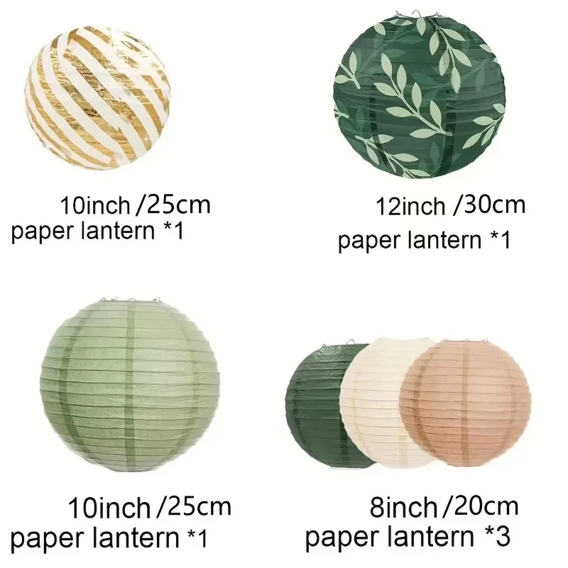 Paper Lanterns Sage Green Brown Chinese Japanese Hanging for Green Boho Summer Wedding Birthday Party Decor 6PCS