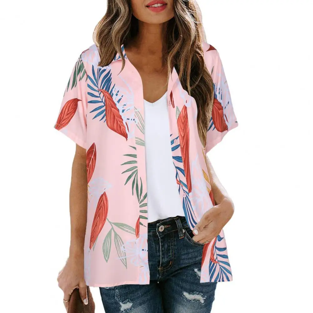 Camicia hawaiana Casual estiva da donna camicia monopetto a maniche corte con risvolto camicia da spiaggia allentata con stampa floreale Top camicetta Streetwear