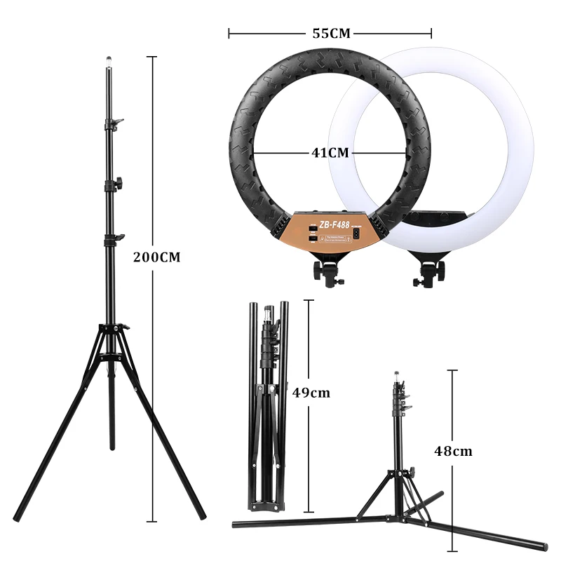22inch Photo Rings Light With 2M Tripd 3200-6500K Color Temperature Brightness Lamp for Studio Shooting /Streaming Live 4