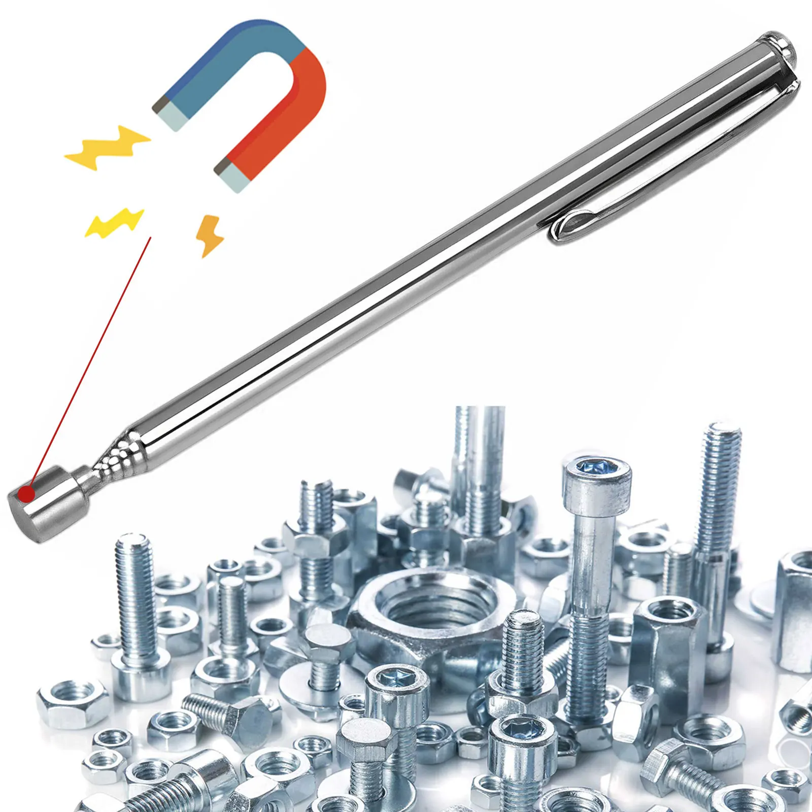 Adjustable Telescoping Magnetic Grabber Tool with Pocket Clip