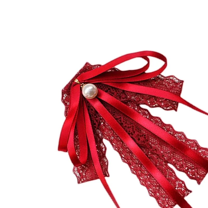 여자 레이스 리본 Bowtie 브로치 핀 학생 JK 유니폼 가짜 진주 펜던트 Bowknot 클립 Jabot Collar Pre-Tied Necktie