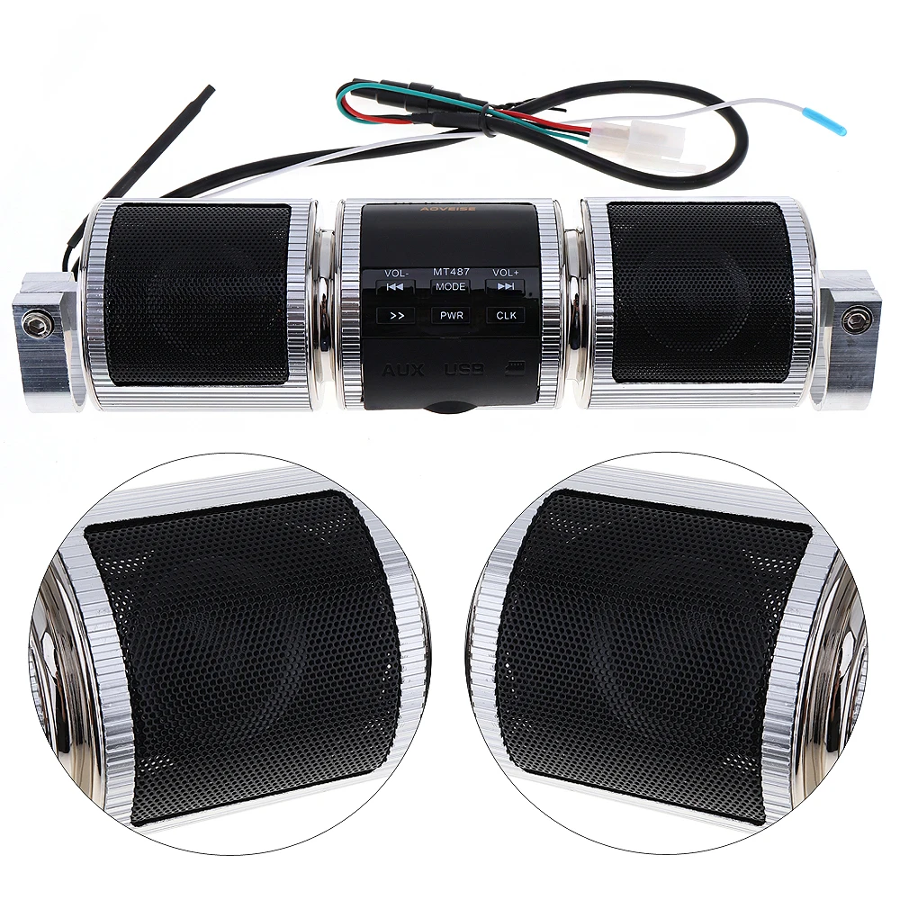 Waterproof Bluetooth-compatible Motorcycle Stereo Speaker Music Player for Motorbike FM Radio MP3/USB/Earphone Interfaces