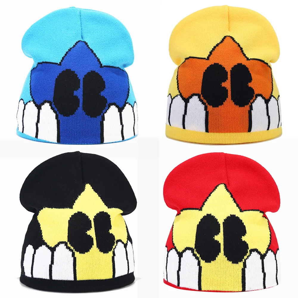 

Y2k Beanie for Women Men Cartoon Pentagram Knitted Hats Black Eyes Pattern Winter Bonnet Hip Hop Warm Cap Halloween Gifts