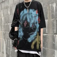 

QWEEK Gothic Anime Graphic T Shirt Harajuku High Street Cartoon Print Short Sleeve Tshirt Tees Mall Goth Tops 2022 Summer Kpop