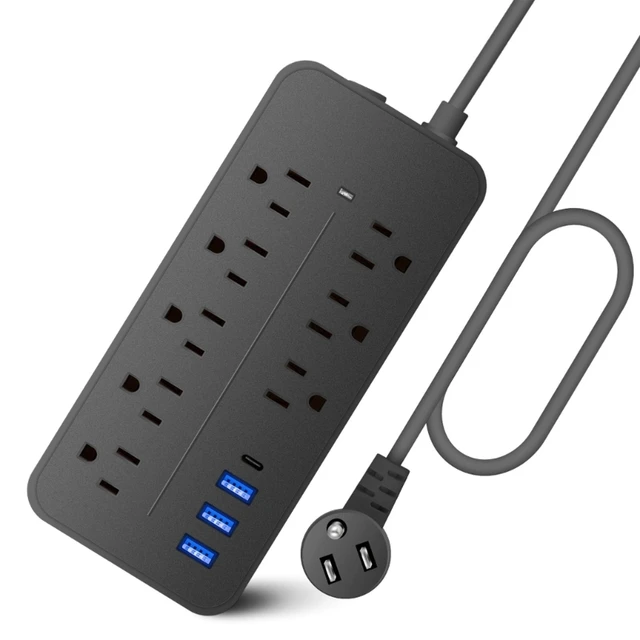 Regleta de protección contra sobretensiones con 8 enchufes y 2 puertos USB  (2,4 A)