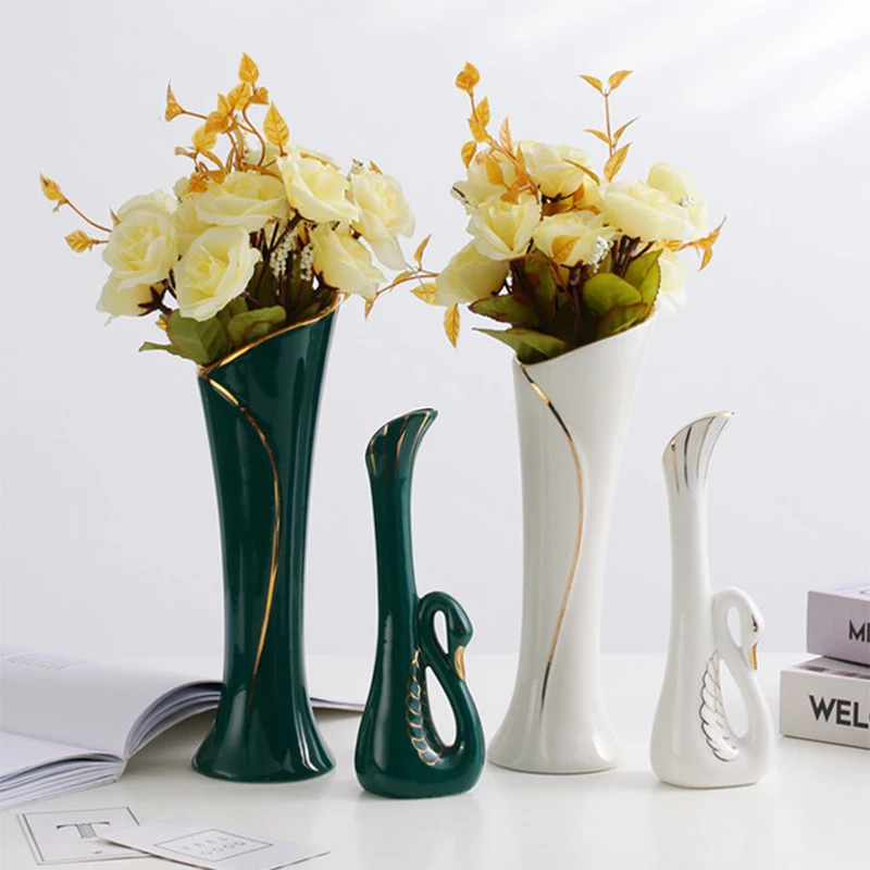 

Luxury Emerald Ceramic Vase Decoration Living Room Table Nordic Decoration Home Flower Vase Swan Ikebana Vase Home Decor