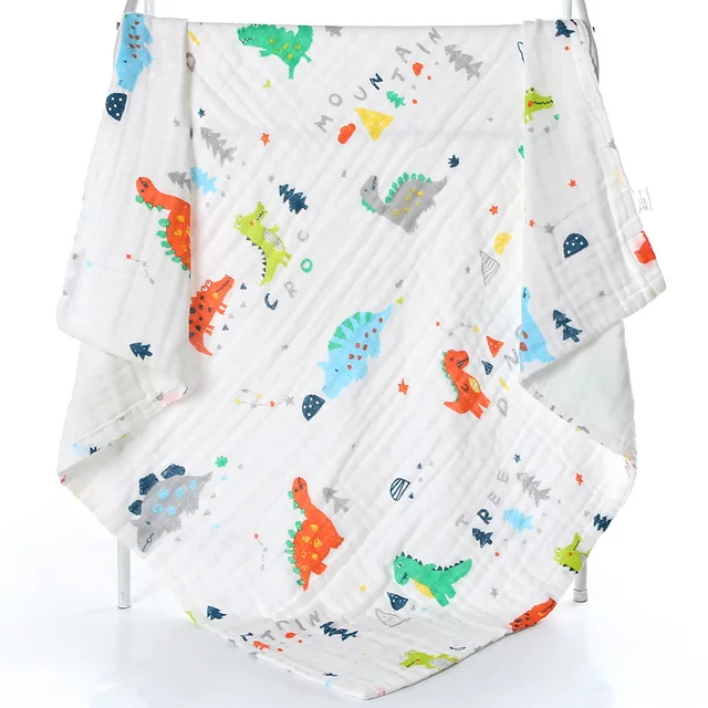 2PCS Baby Bath Towel Newborn Bathrobe Cotton Gauze 6 Layers Washcloth Blankets Child Robe Kids Facecloth Muslin bathroom towels 2 Dinosaur 105X105CM
