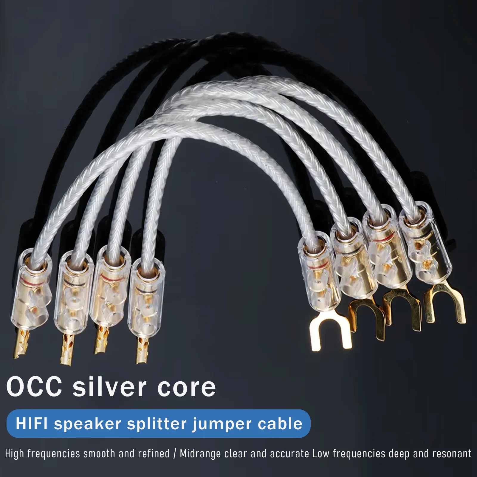 Hifi OCC Silver Speaker Jumper Bridge Aaudio Cable Over Machine Line Speaker Cable Gold Plated Banana Y plug Wire 4PCS