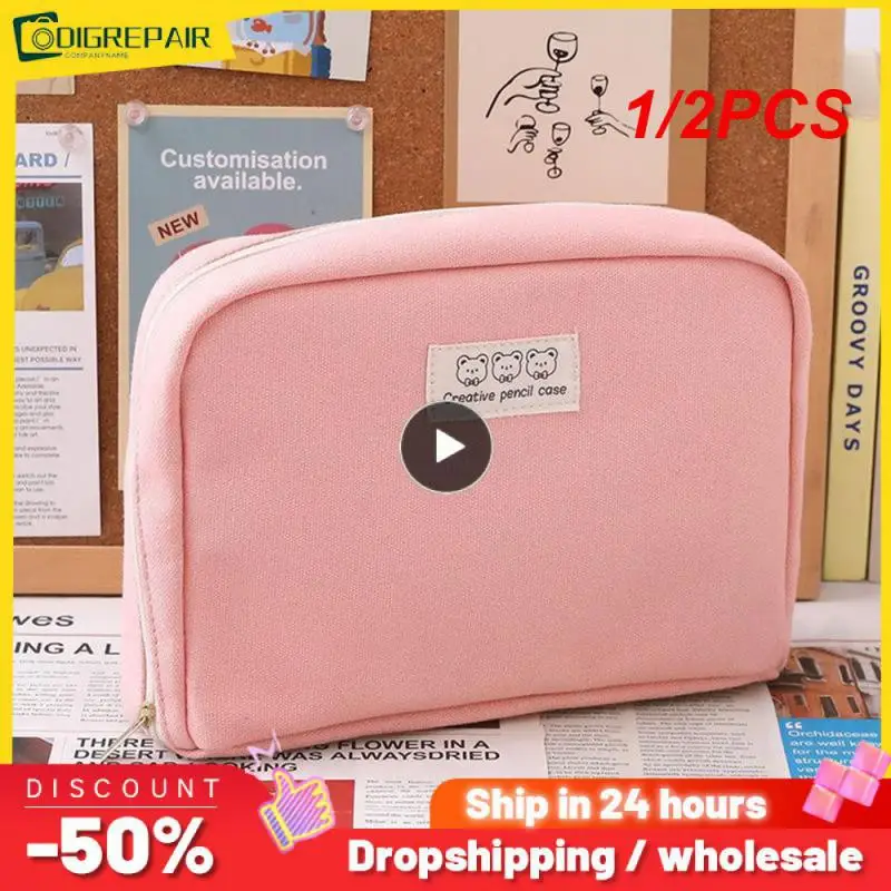 

1/2PCS Multi-functional Large-capacity Canvas Pencil Case Creative Simple Storage Pencil Case Student Supplies Stationary