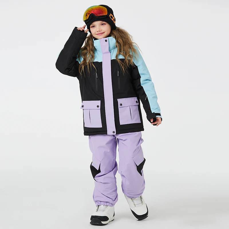 Children's Snow Suit Snowboard Clothing Sets Outdoor Sports Wear Ski Coat Strap Pant Kids Costumes Boy's and Girl's' children skiing suit