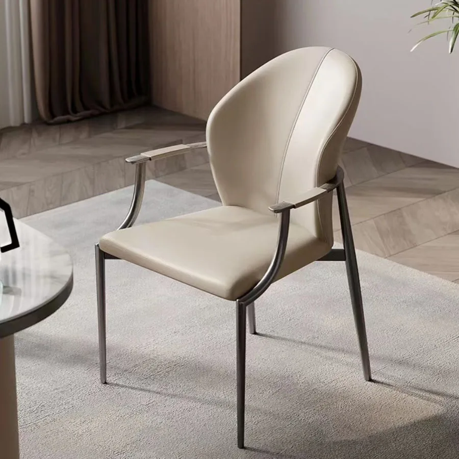 Trendy Dining Chair Italian Style Design Armrests Leather Back Cushion Mid Century Chairs Classic Chaise Longue Home Furniture