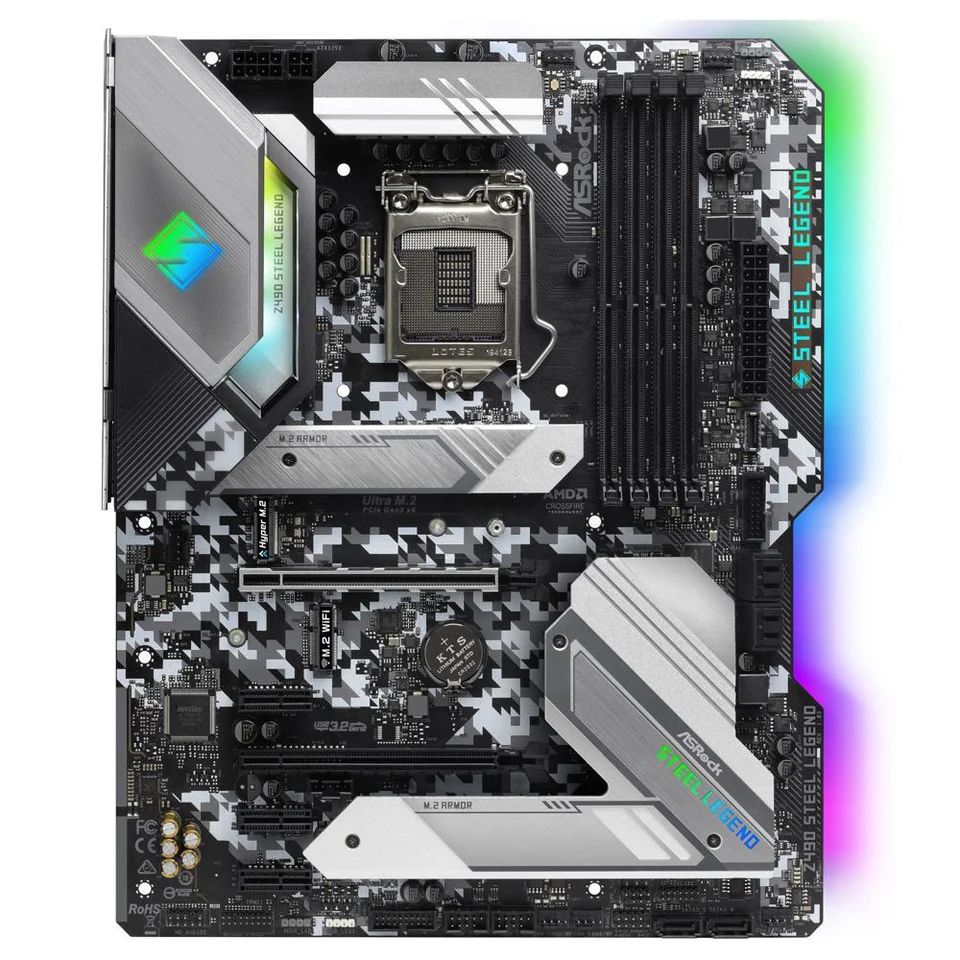 動作確認済　i9 10900K ASRock Z490 STEEL LEGEND ASRock Z490 Steel Legend Motherboard Review Layout, Design