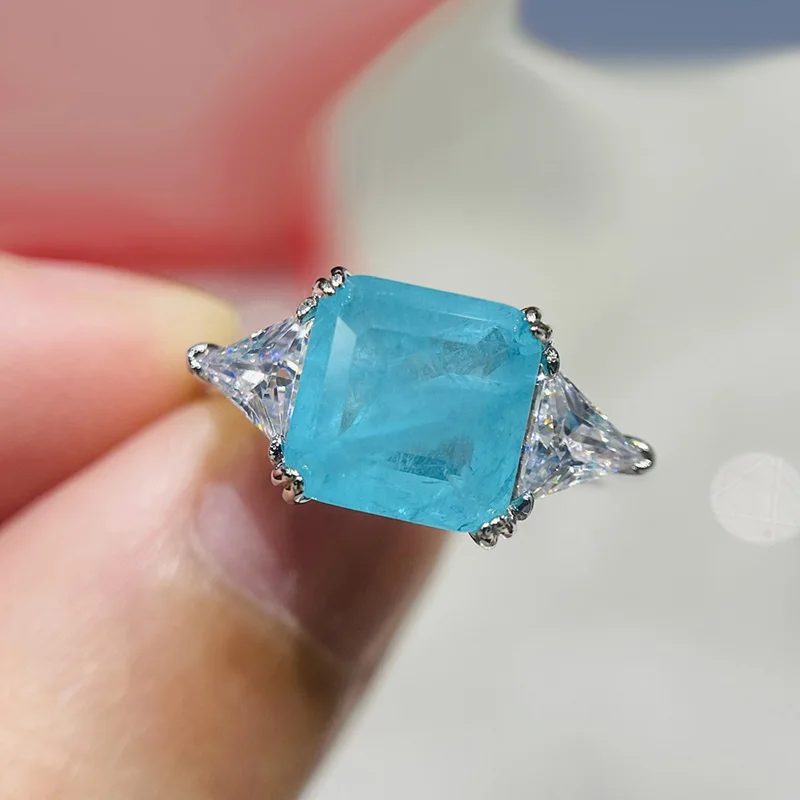 Anelli Da Dito Da Sposa In Argento Sterling 925 Per Le Donne 9Mm X 9Mm Paraiba Emerald Tormalina Anello Di Pietre Preziose Gioielli Per Feste Di Fidan