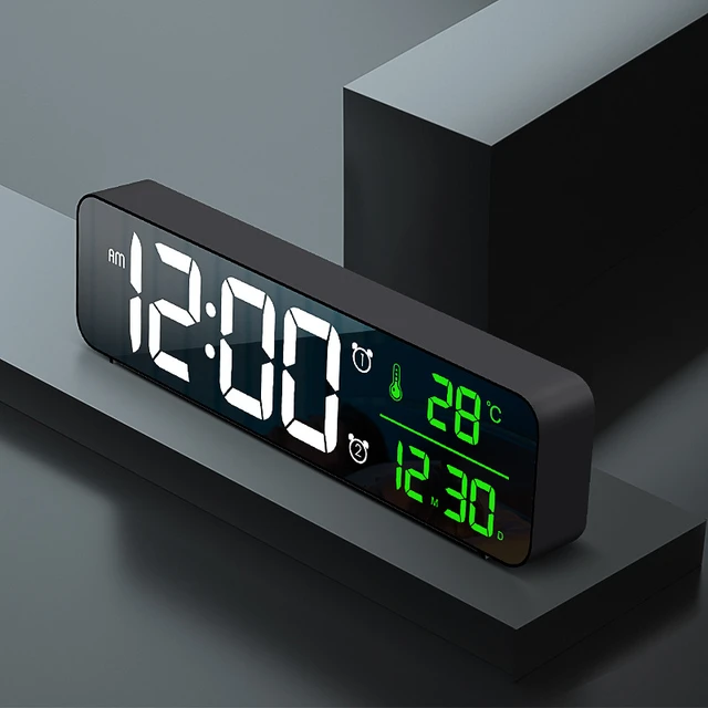 Reloj de pared Digital grande para decoración del hogar, cronógrafo LED con  modo nocturno, temperatura, humedad, fecha, tira de escritorio USB -  AliExpress