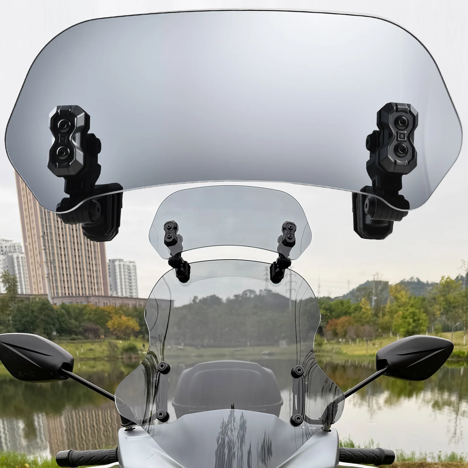 Universal Motorcycle Windshield Extension Adjustable Spoiler Clamp-On Windscreen Deflector Suitable For All Motorcycle Models