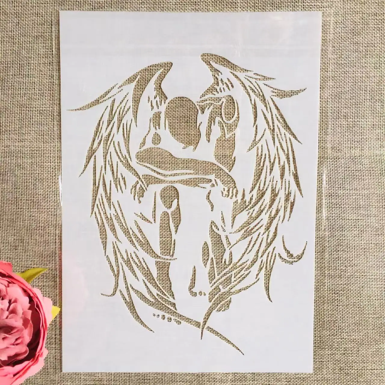 

A4 29*21cm Sleepy Angel Wings Comic DIY Layering Stencils Wall Painting Scrapbook Coloring Embossing Album Decorative Template