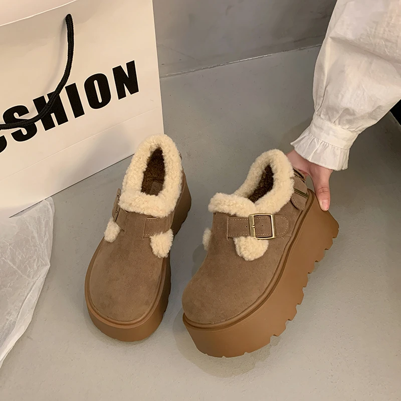 APHIXTA Platform Winter Plush Snow Boots Woman 8cm Thick Sole Shoes Women Warm Ankle Boots Buckle Women's Boots Size 35-40