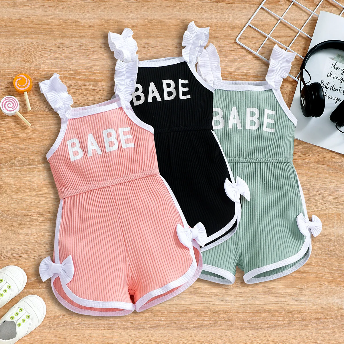 

Summer Kids Baby Girl Lovely Sleeveless Letter Lace Suspender Bow Shorts Sports Jumpsuit Suit Baby Girls Toddler Clothes 6M-4T