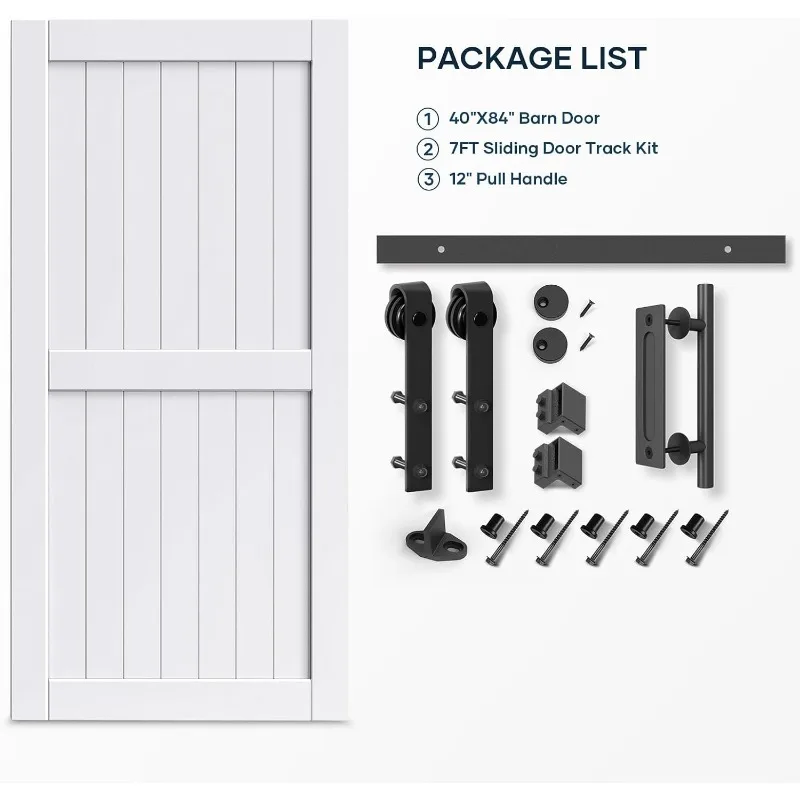 40" X 84" Sliding Barn Door Comes with 7' Barn Door Hardware Track Kit Solid Waterproof and Scratch Resistant Finish White 5
