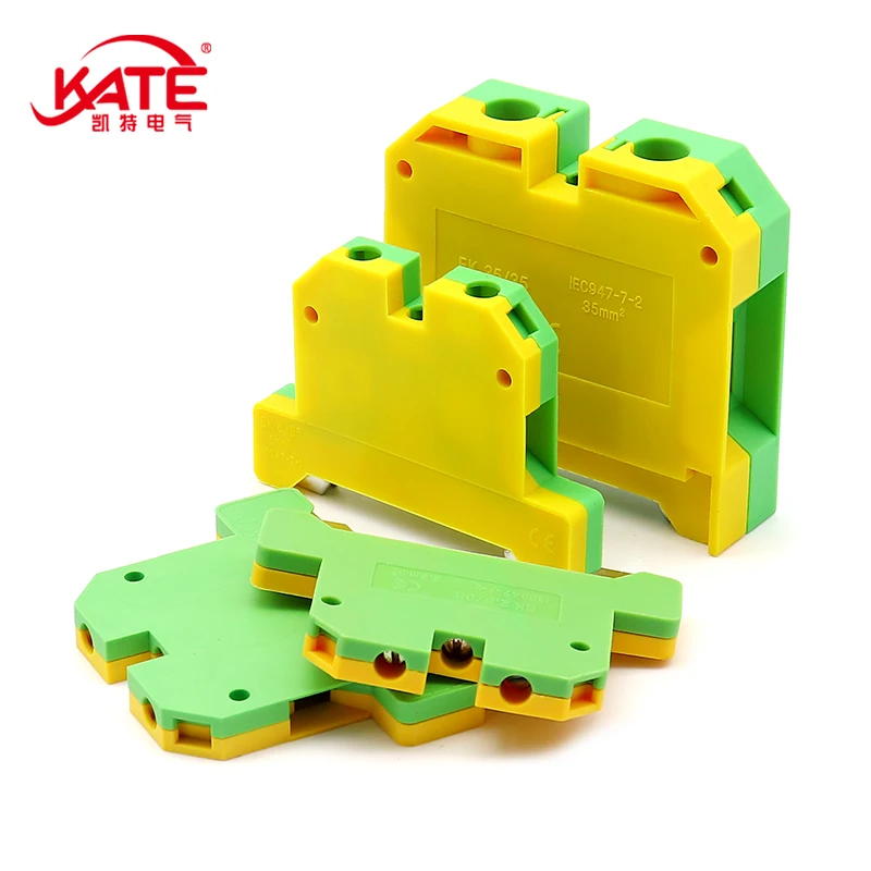 Din Rail Terminal Block Wire Connectors 1Pcs EK2.5 4 6 10 16 35 /35 Quick Mount Ground Terminal Electrical Wire Connector DIN Yellow Green SAK Rail Terminal Block