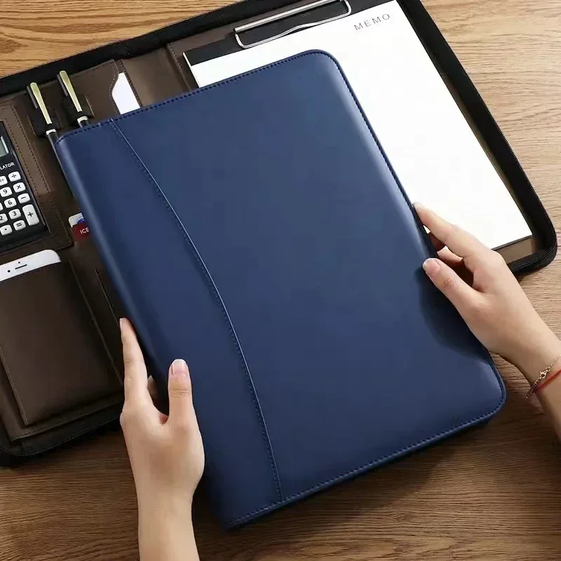 비즈니스 바인더 Padfolio PU 포트폴리오 케이스 폴더 문서, 지퍼 계산기 가죽 포함