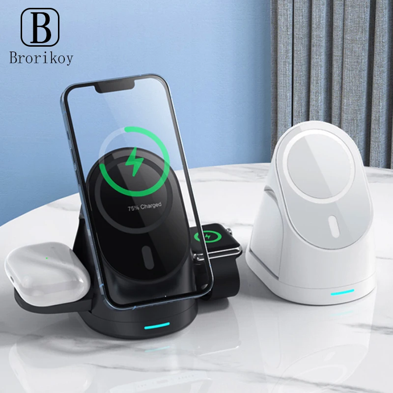 Caricabatterie Wireless Magnetico 3 In1 Per Iwatch 5 6 7 Airpods Pro 2 3 Iphone 12 13 Promax Dock Station Per Caricabatterie Magnetico Pieghevole Fort