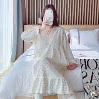 2025 Summer Pregnant Women Clothes Fashion Sweet Lace Patchwork V-neck Maternity Nursing Nightgowns Sleep Lounge Dress Lactation 1