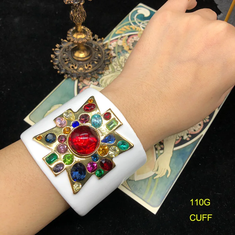 European and American Heavy Lndustry Jewelry Black Enamel Spring Open Bracelet Inlaid With Glass Bracelet For Women 5