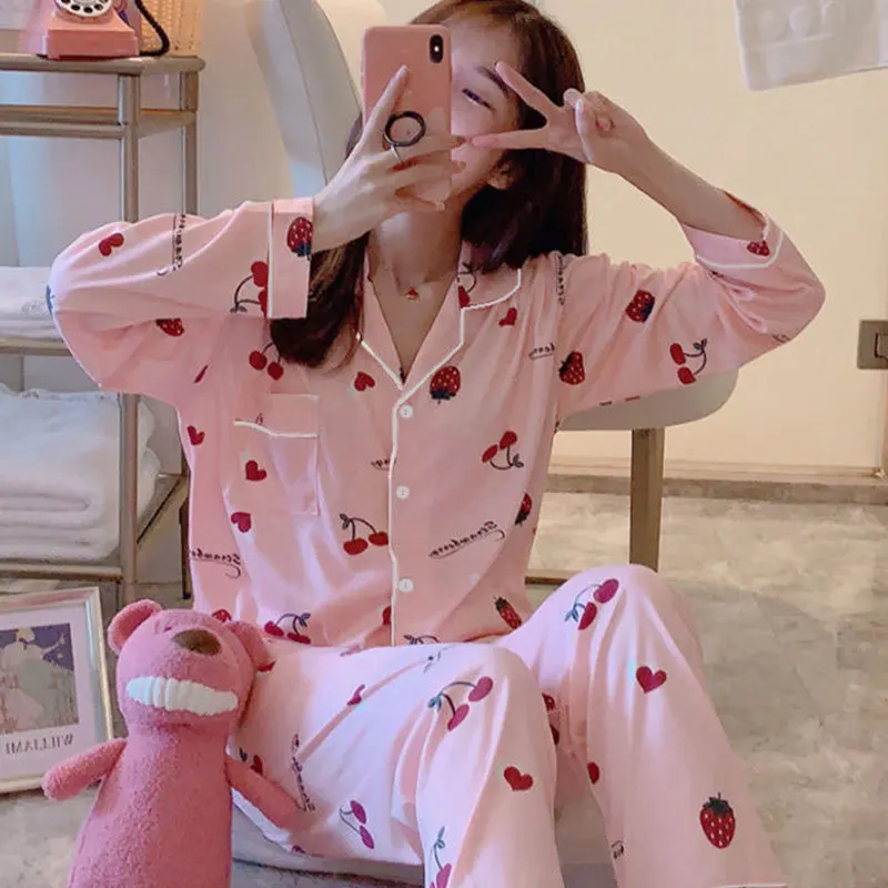 طقم بيجامات بأكمام طويلة للسيدات ، بيجامات للفتيات...