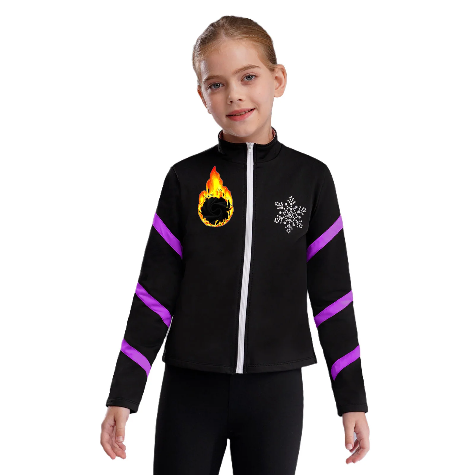 Children Zipper Sweatshirt Kids Girls Fleeces Jacket Coat Tops for Figure Ice Skating Coats Gym Gymnastics Workout Sportswear