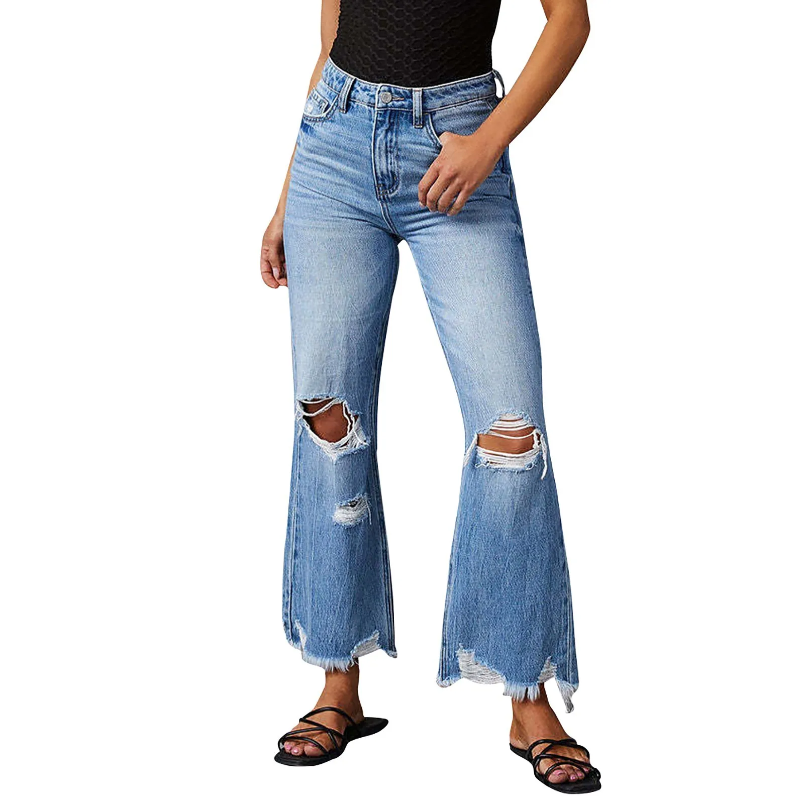 

Women's Fringed Washed Ripped Long Jeans Straight-leg Casual Pants New Fashionable Versatile Personality Pants ropa mujer