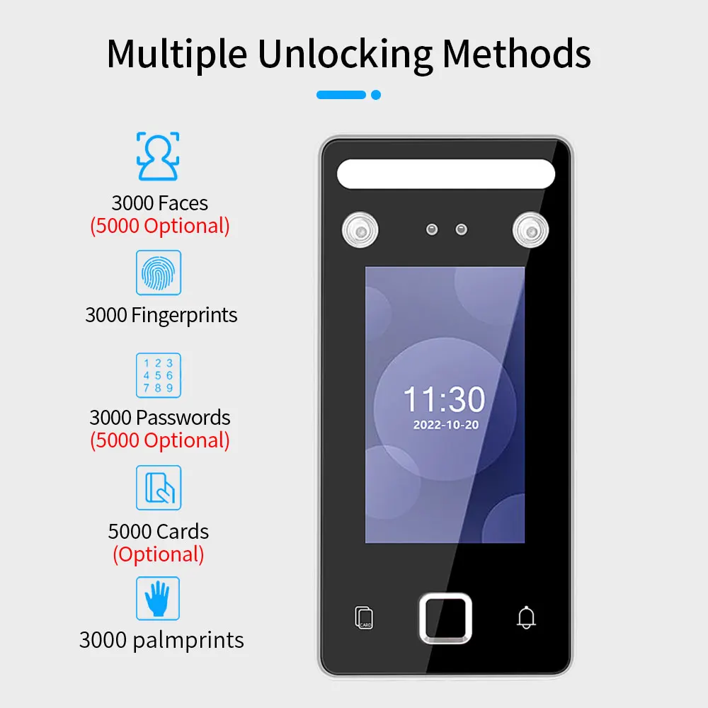 4.3inch Biometric Face Identification Access Control Attendance Machine Live Detection WDR Binocular Camera TCP/IP Free Software